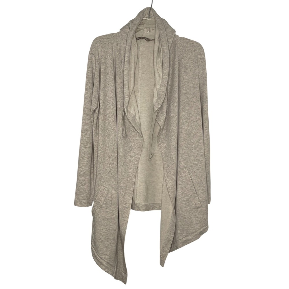 Athleta Vista Wrap Cardigan Medium Light Grey Heathered Hooded Pockets